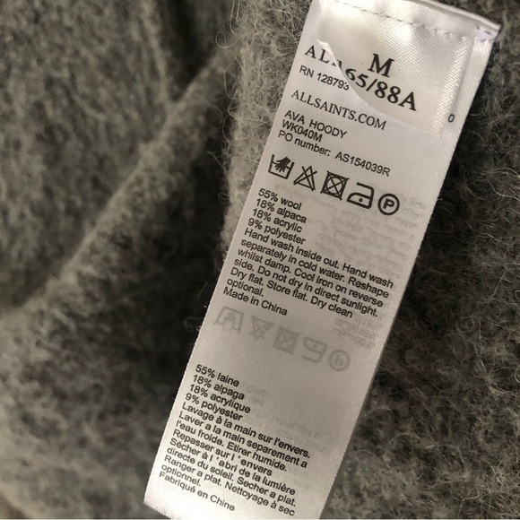 Allsaints Ava Hoodie Wool Cropped in Grey Size Medium - Picture 6 of 10